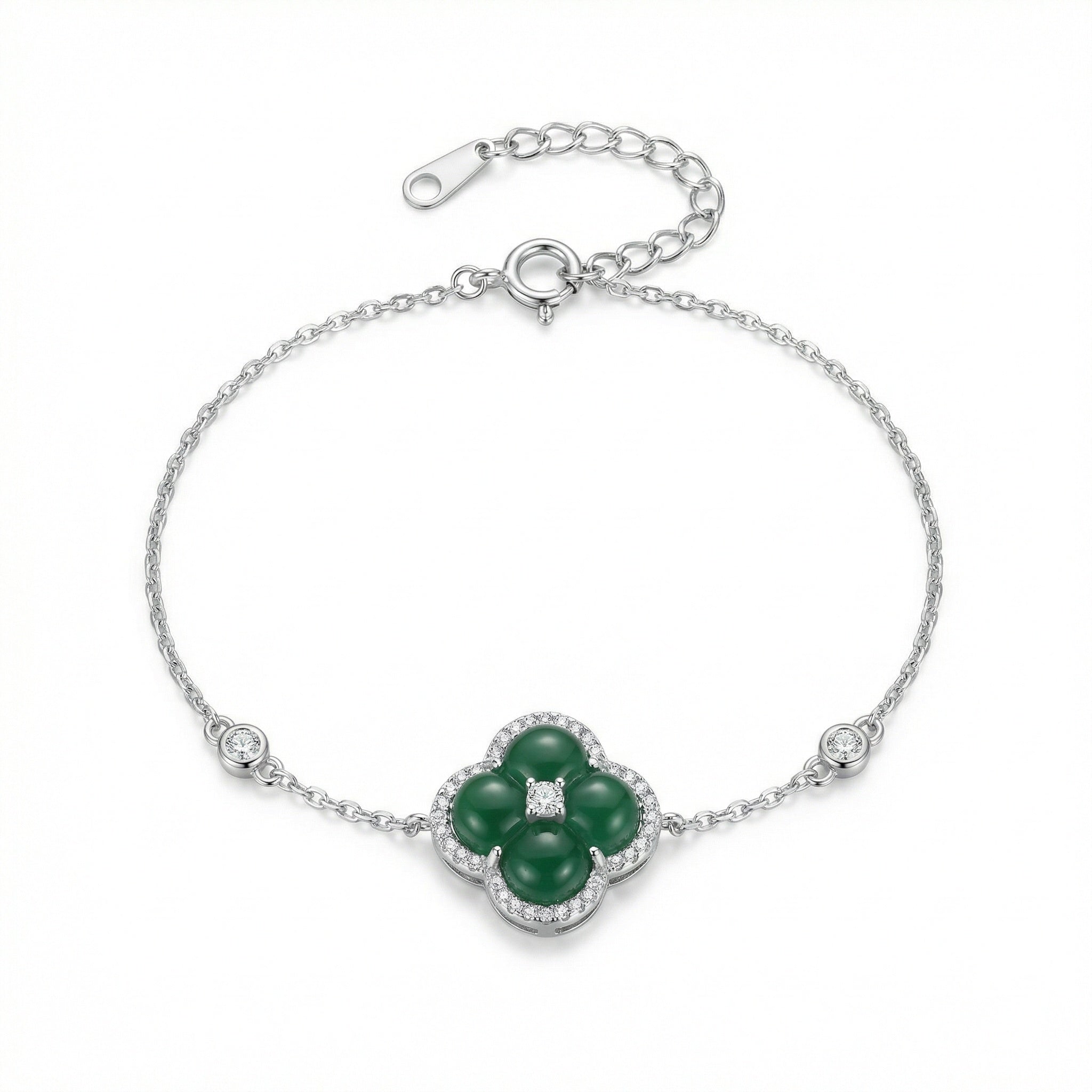 925 Sterling Silver Elegant Silver Four-Leaf Clover Bracelet