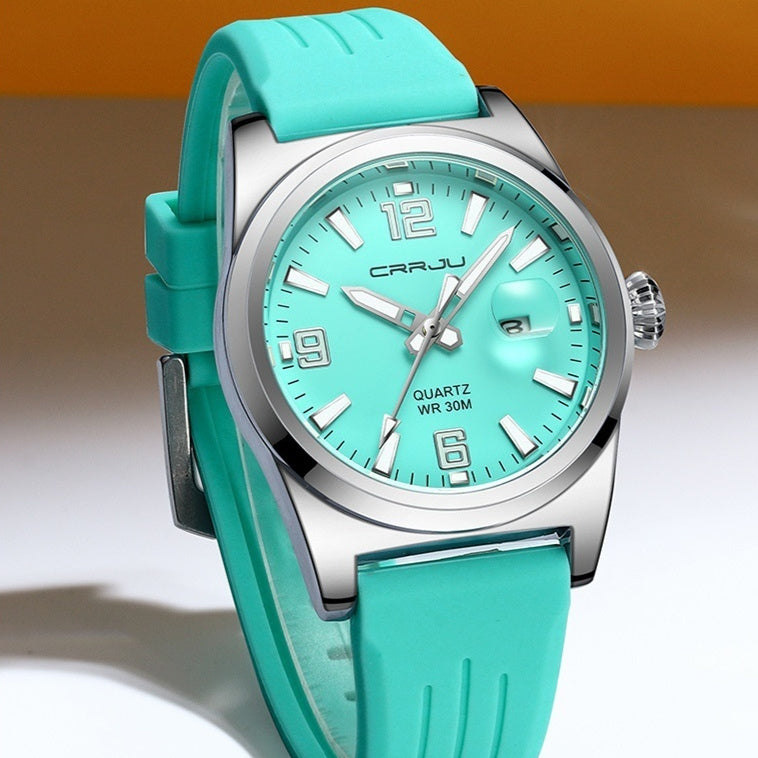 Unisex Round Calendar Waterproof Rubber-Strap Watch