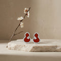925 Sterling Silver Elegant Red Agate Calabash Stud Earrings