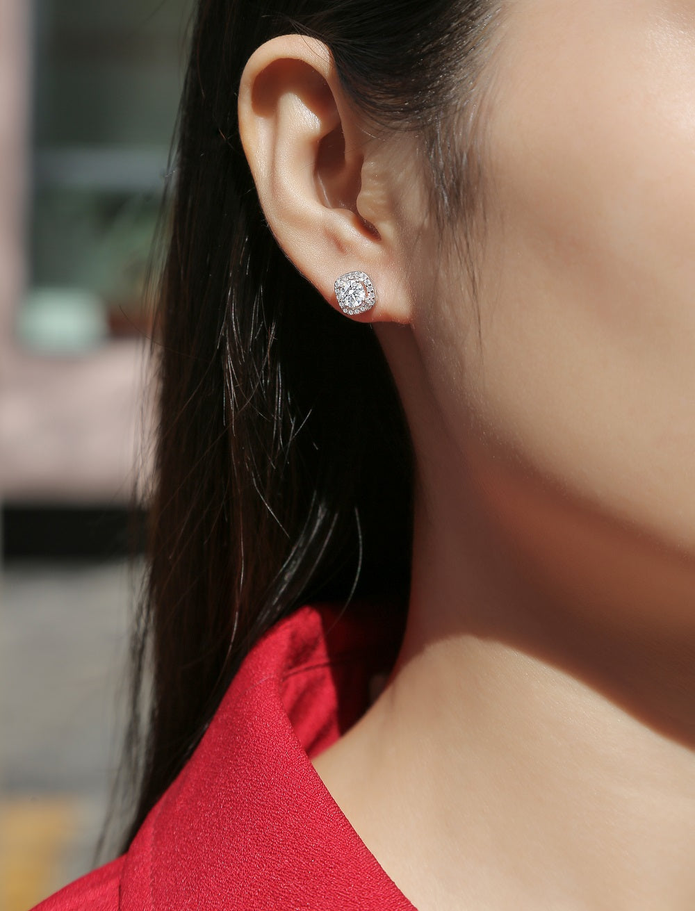 Square-shaped Stud Earrings - Set With 0.5-carat