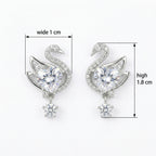 925 Sterling Silver Elegant Swan Heart Crystal Dangle Earrings
