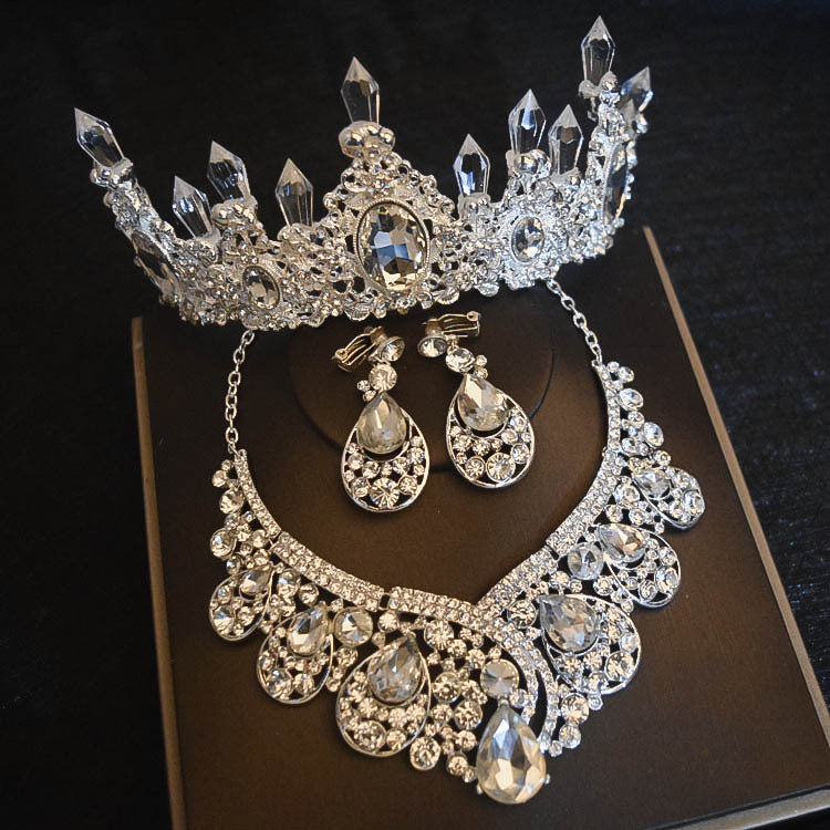 Bridal Headdress Flowers Wedding Crown Necklace Earrings
