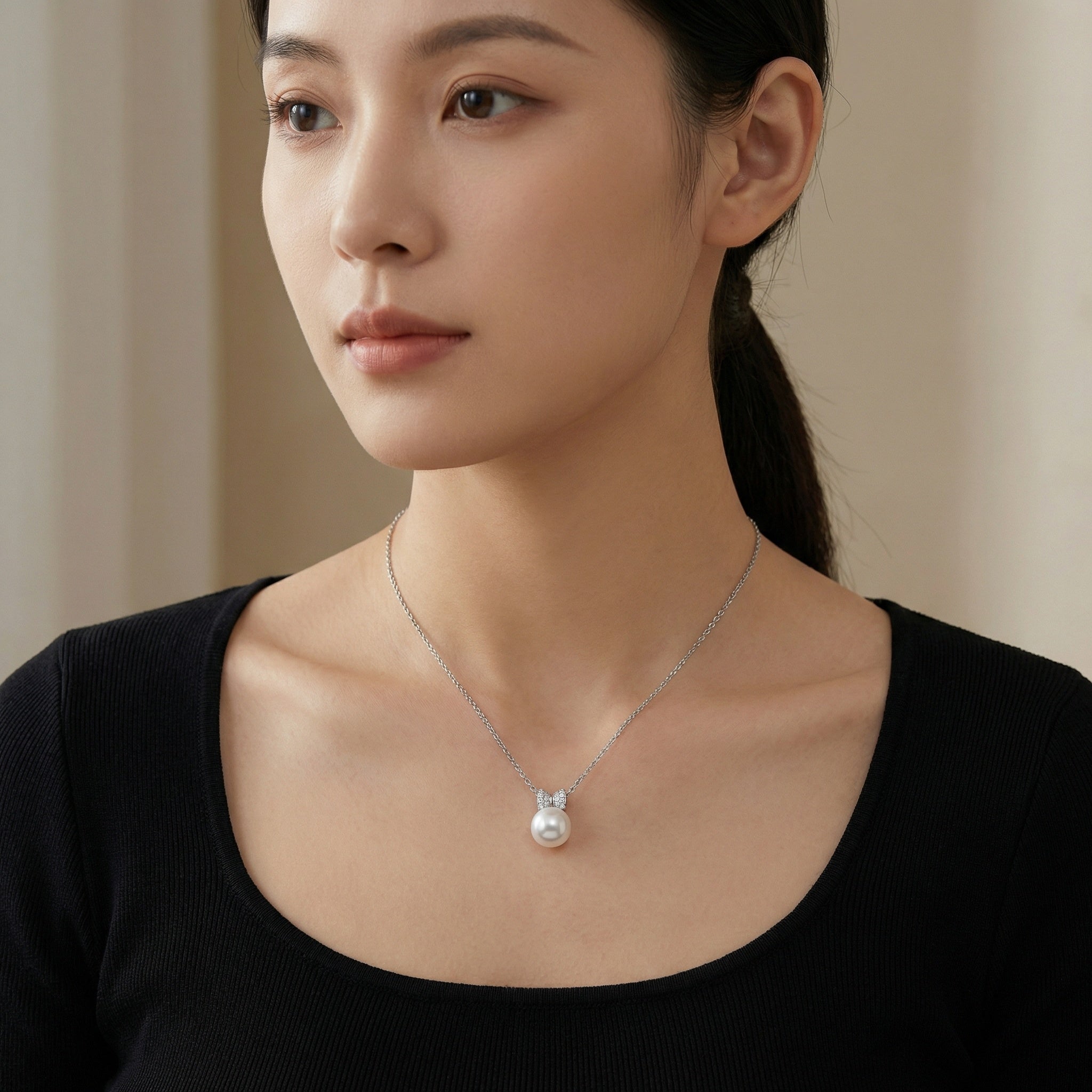 925 Sterling Silver  White Pearl Pendant Necklacer