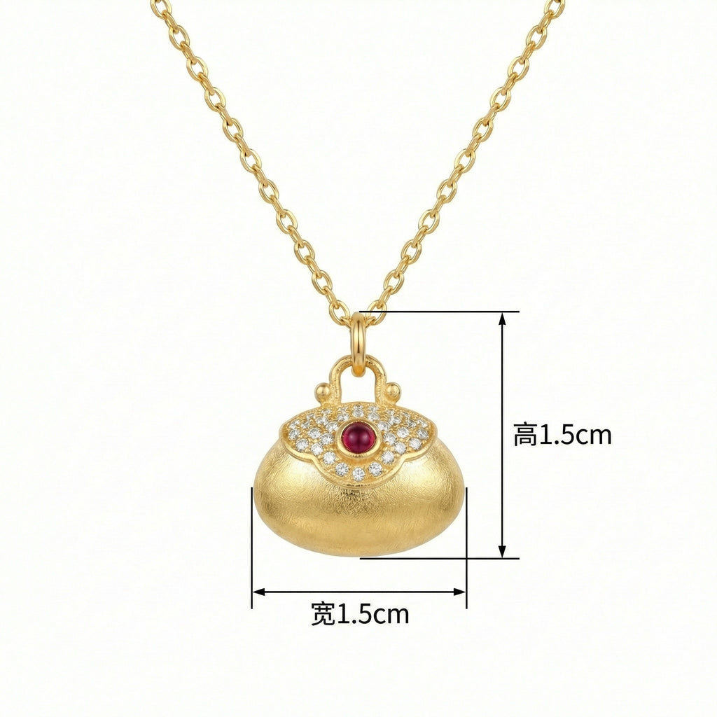 925 Sterling Silver Elegant Pouch Charm Necklace