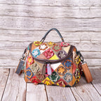 Full-grain Leather Handmade Floral  Patchwork  Shoulder Bag