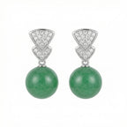 925 Sterling Silver Elegant Green Jadeite Round Bead Earrings