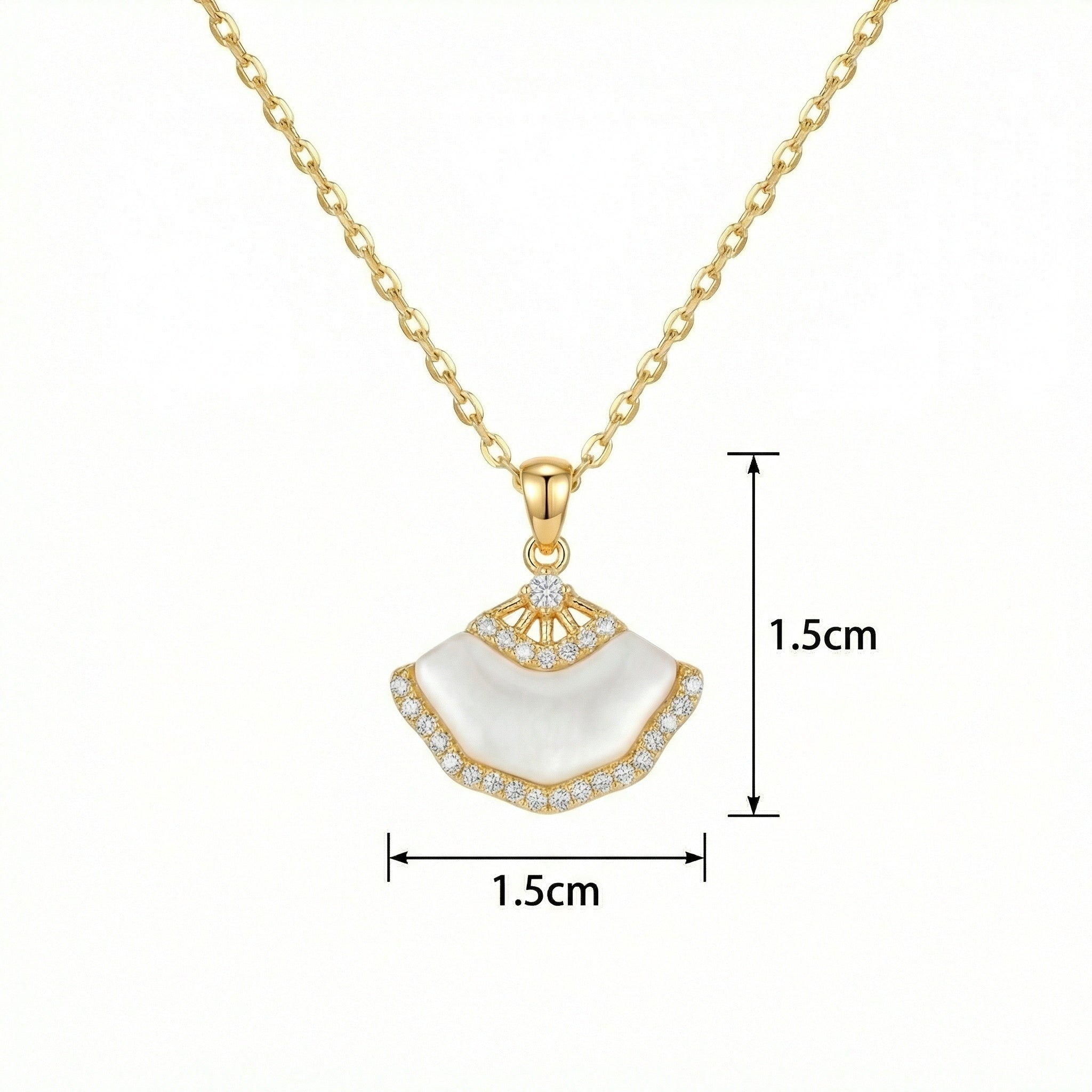 925 Sterling Silver Elegant Fan-Shaped Mother of Pearl Necklace
