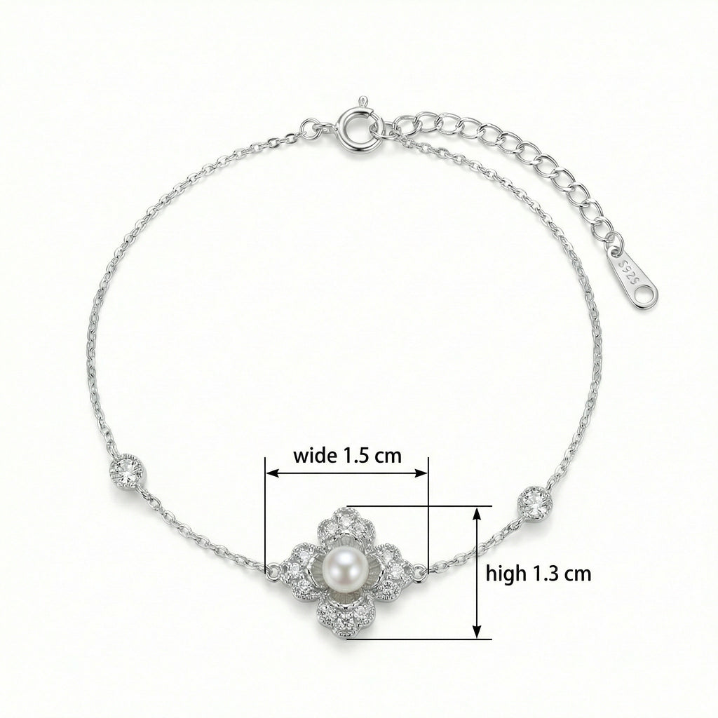 925 Sterling Silver r Pearl Flower Bracelet