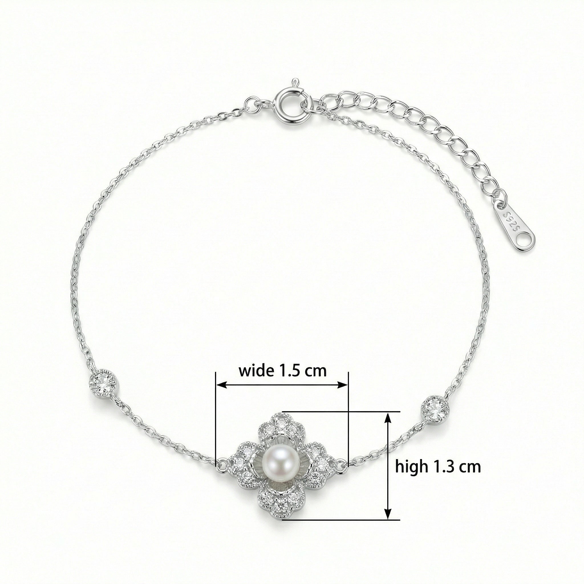 925 Sterling Silver r Pearl Flower Bracelet
