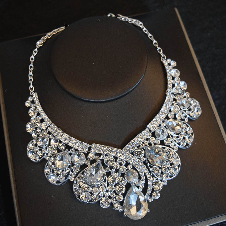 Bridal Headdress Flowers Wedding Crown Necklace Earrings