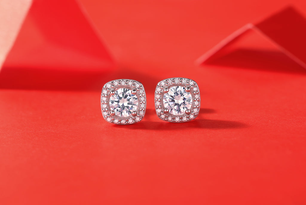 Square-shaped Stud Earrings - Set With 0.5-carat