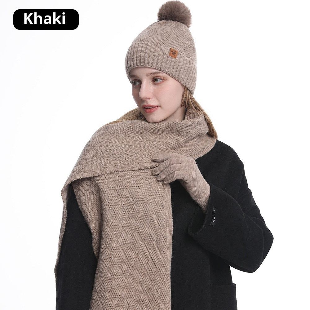 Velvet Cold Protection Wool Keep Warm Sleeve Cap Scarf Gloves Set