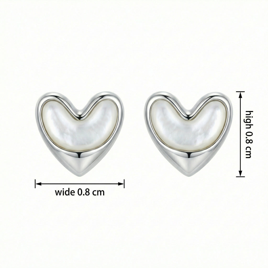 925 Sterling Silver Elegant Mother-of-Pearl Heart Stud Earrings