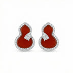 925 Sterling Silver Elegant Red Agate Calabash Stud Earrings