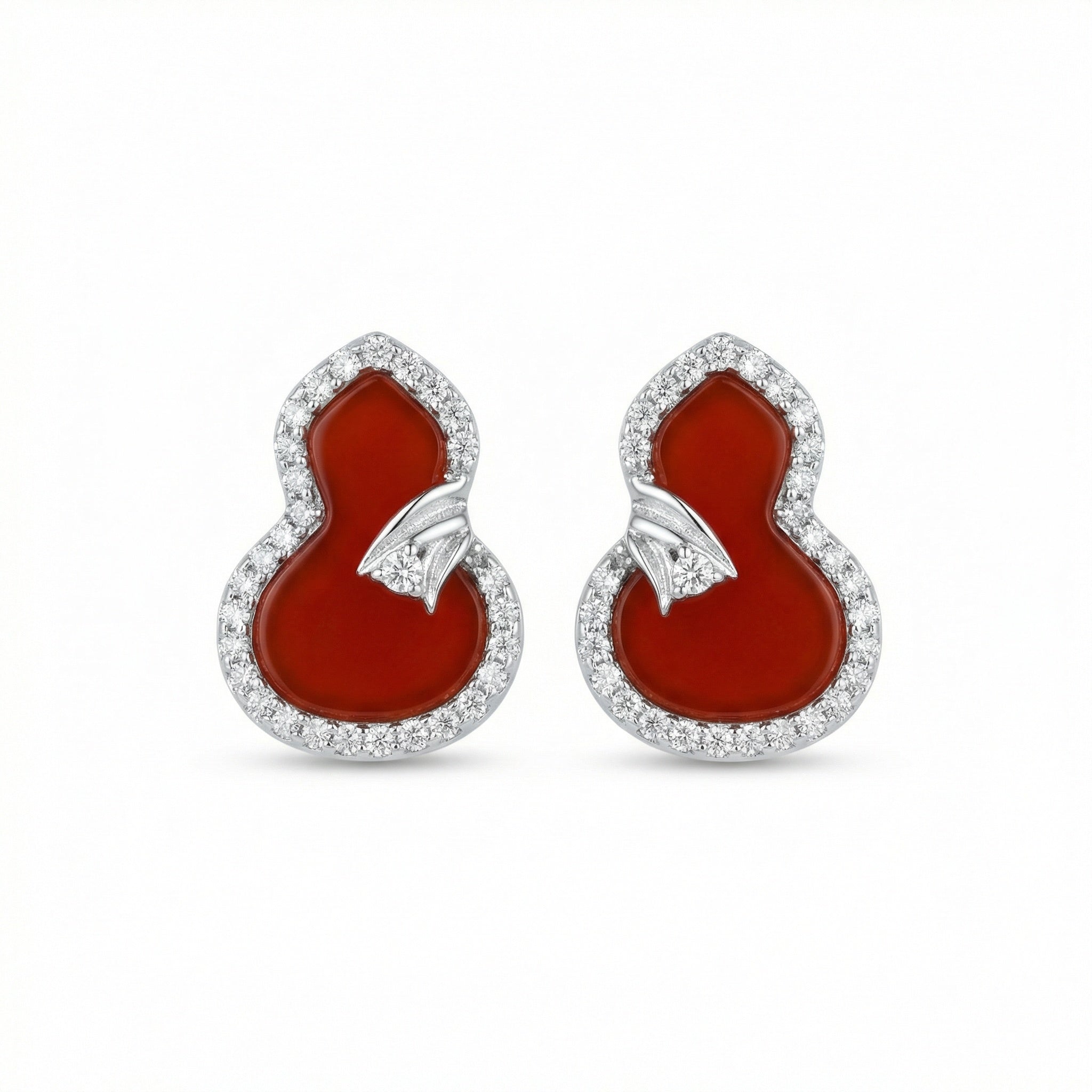 925 Sterling Silver Elegant Red Agate Calabash Stud Earrings