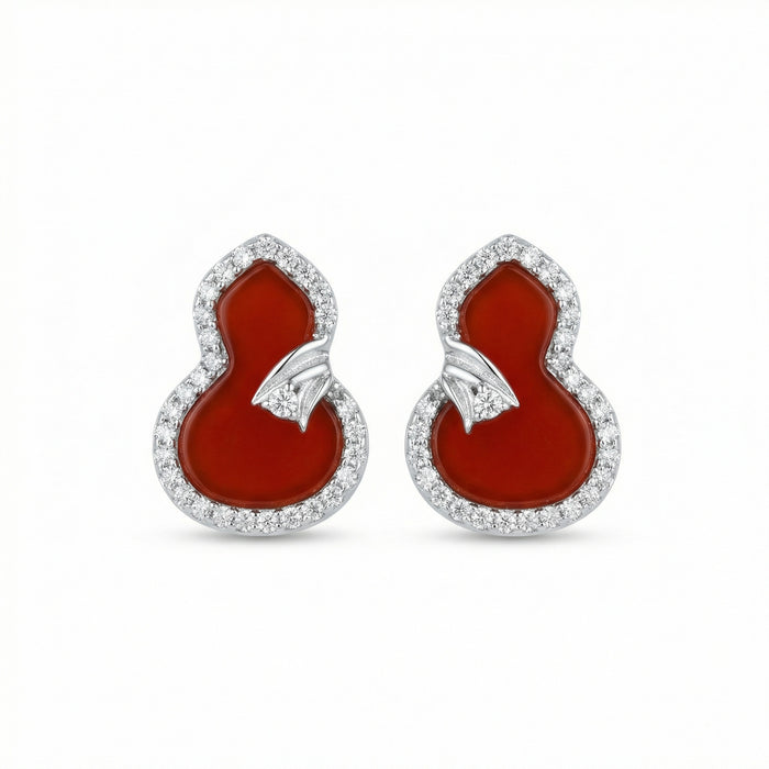 925 Sterling Silver Elegant Red Agate Calabash Stud Earrings