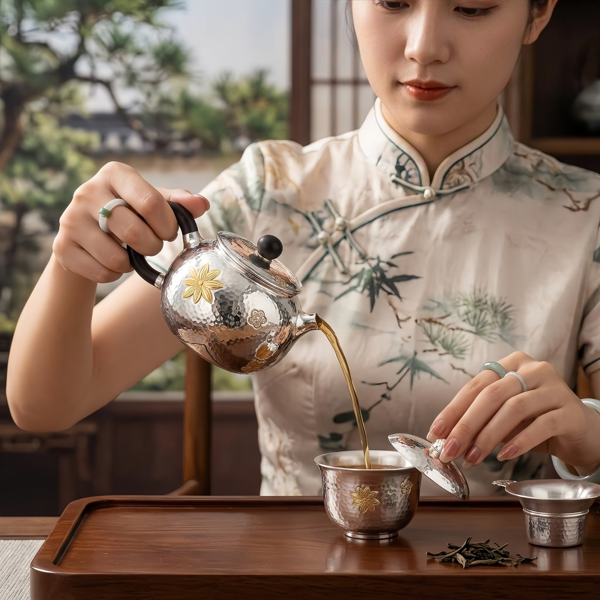 Pure 999 Fine Silver Handcrafted Silver Teapot with Radiant Floral Motifs
