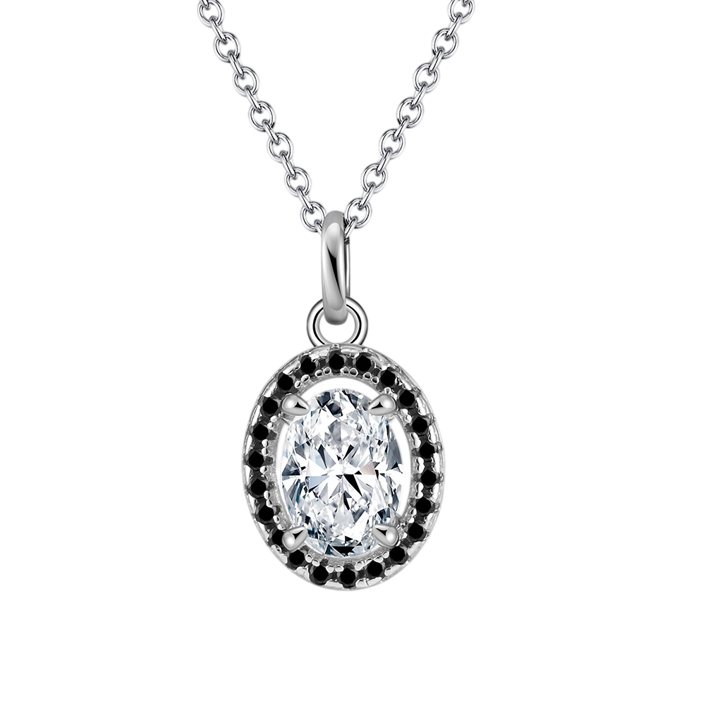 925 Sterling Silver Elegant Oval  Pendant with Black Accents