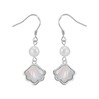 925 Sterling Silver Elegant  Pearl Drop Earrings with Lustrous Shell