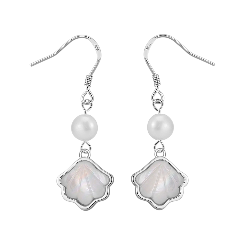 925 Sterling Silver Elegant  Pearl Drop Earrings with Lustrous Shell