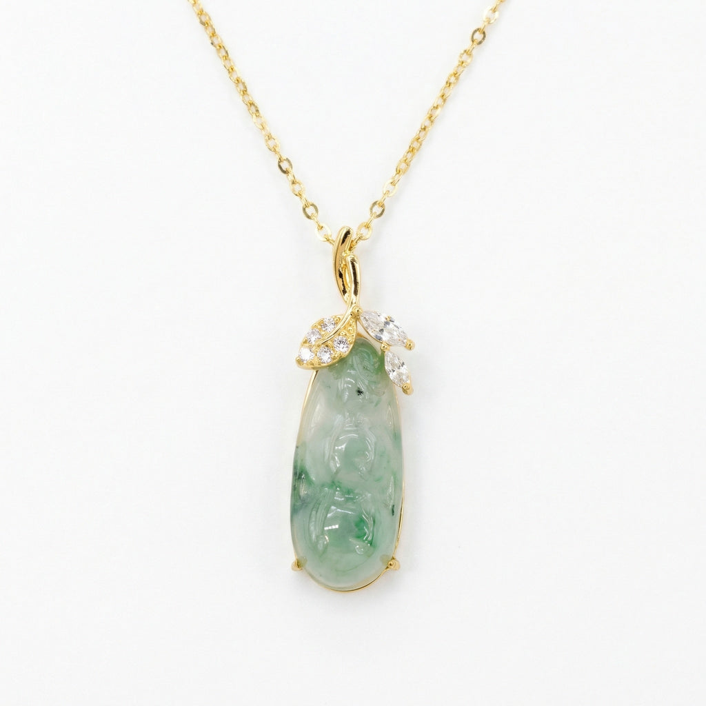 925 Sterling Silver Exquisite Carved Green Jadeite Pendant