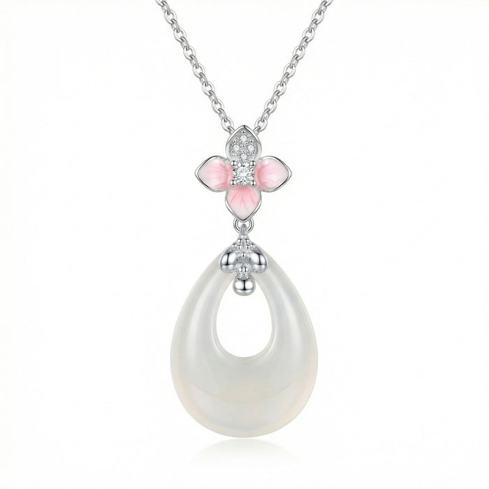 925 Sterling Silver Elegant Cherry Blossom and White Teardrop