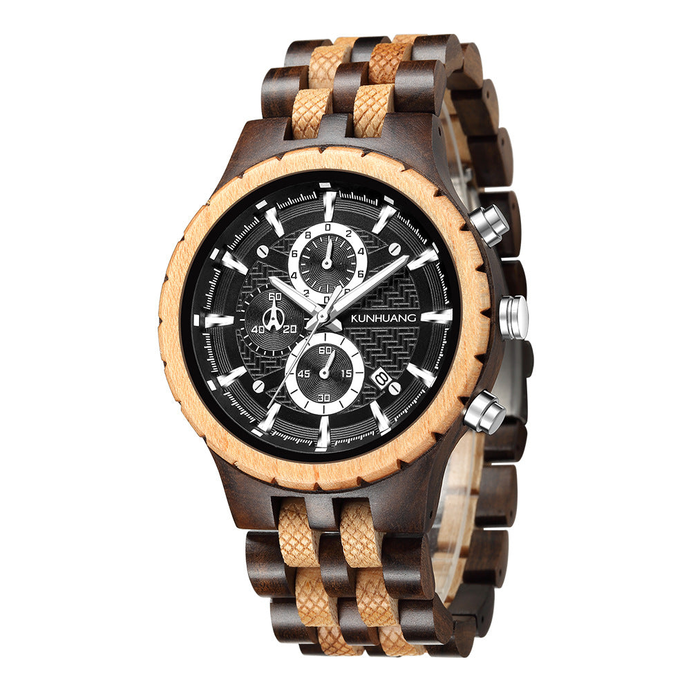 Mens Fashionable Multi-Functional All-Wood Quartz Sports Watch