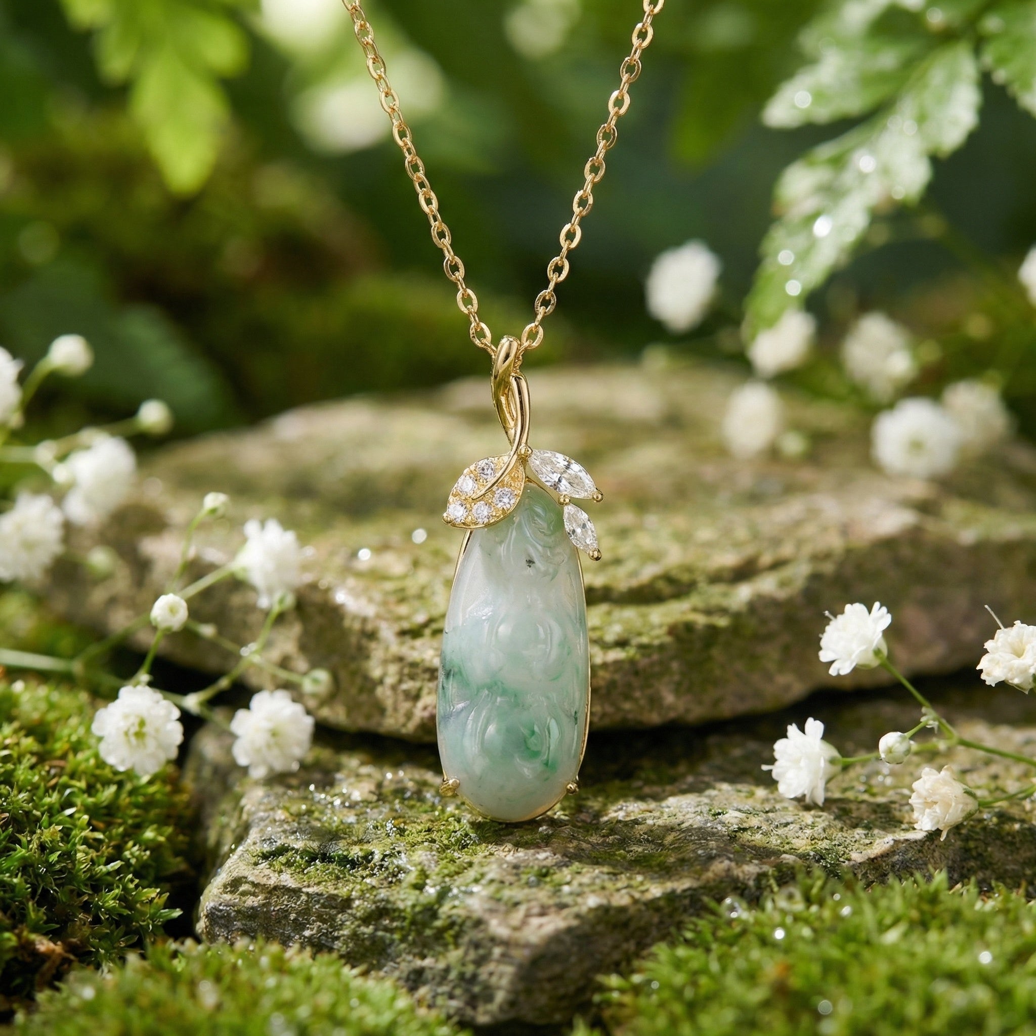 925 Sterling Silver Exquisite Carved Green Jadeite Pendant