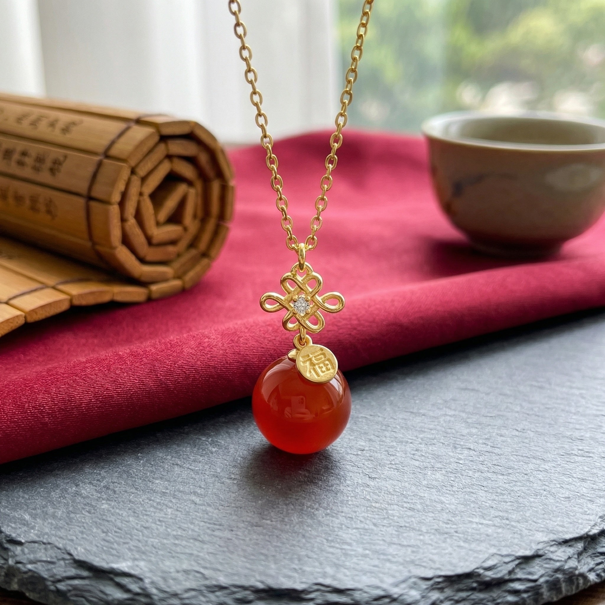 925 Sterling Silver Chinese Knot Pendant Necklace