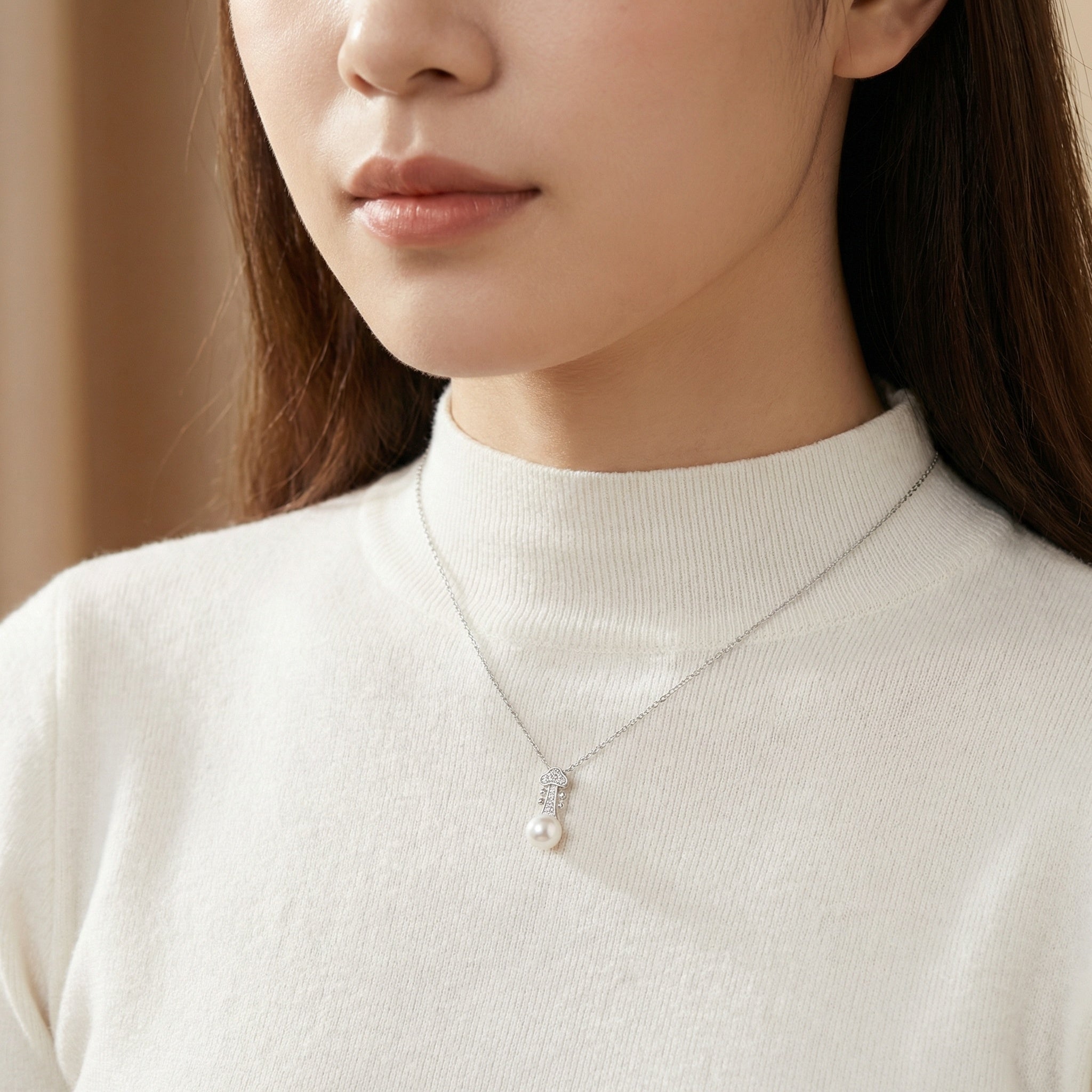 925 Sterling Silver Elegant Violin Scroll Pearl Pendant Necklace