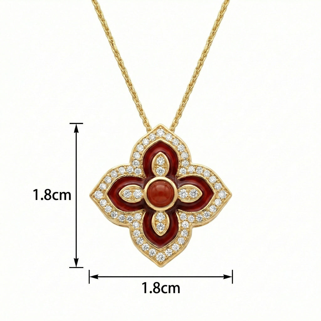 925 Sterling Silver Radiant Red Enamel and Diamondt Necklace