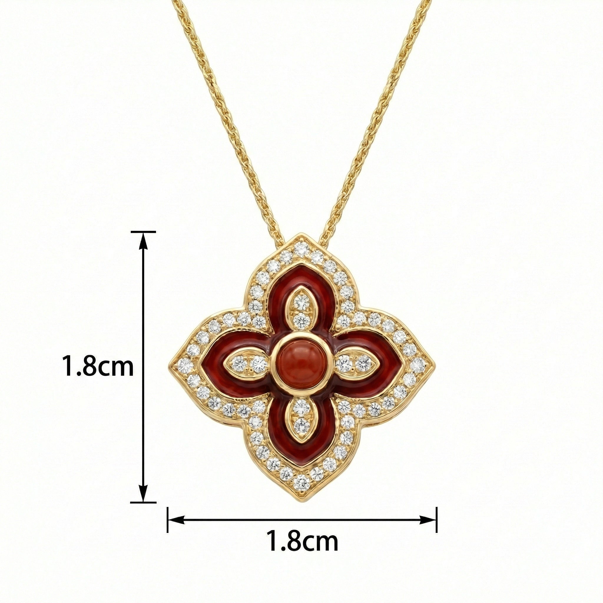 925 Sterling Silver Radiant Red Enamel and Diamondt Necklace