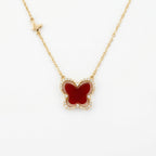 925 Sterling Silver Red Carnelian Butterfly Pendant Necklace