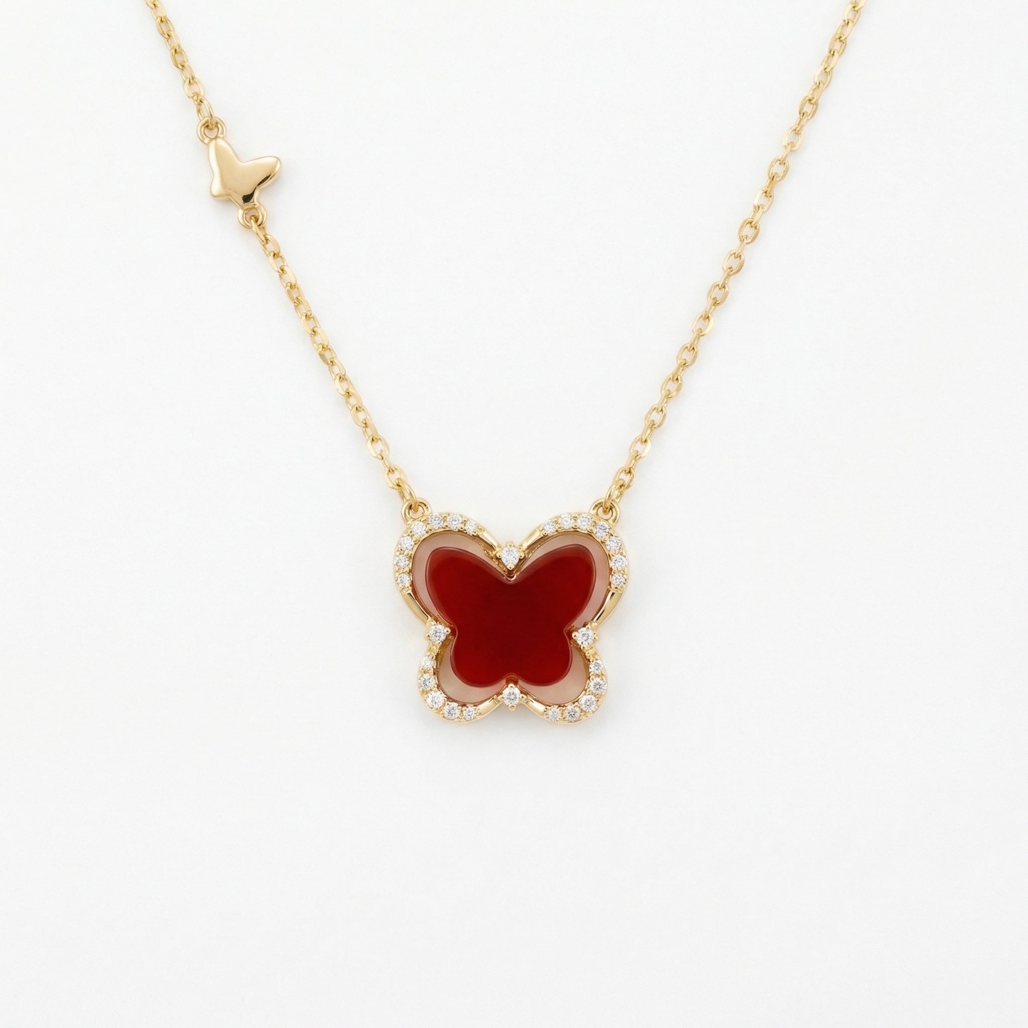 925 Sterling Silver Red Carnelian Butterfly Pendant Necklace