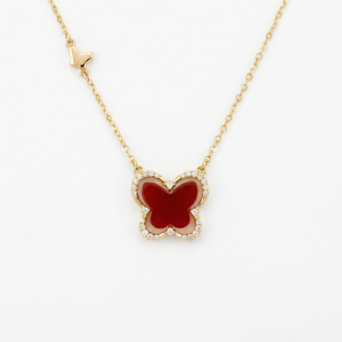 925 Sterling Silver Red Carnelian Butterfly Pendant Necklace