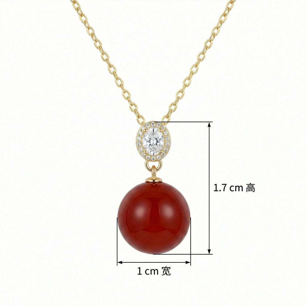 925 Sterling Silver Radiant Red Gemstone Sphere Necklace