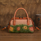 Ethnic-style Full-grain Leather Shoulder Bag For Women
