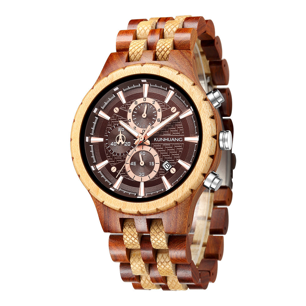 Mens Fashionable Multi-Functional All-Wood Quartz Sports Watch