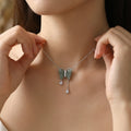 925 Sterling Silver Elegant Green Jade Butterfly Pendant Necklace