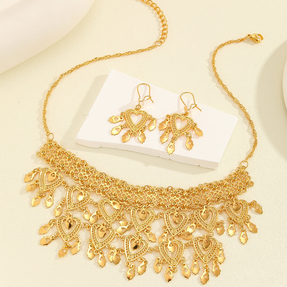 3pcs   Heart-shaped Hollow Necklace Earrings