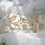 Hair Band Gold Leaf Silver Leaf White Flower