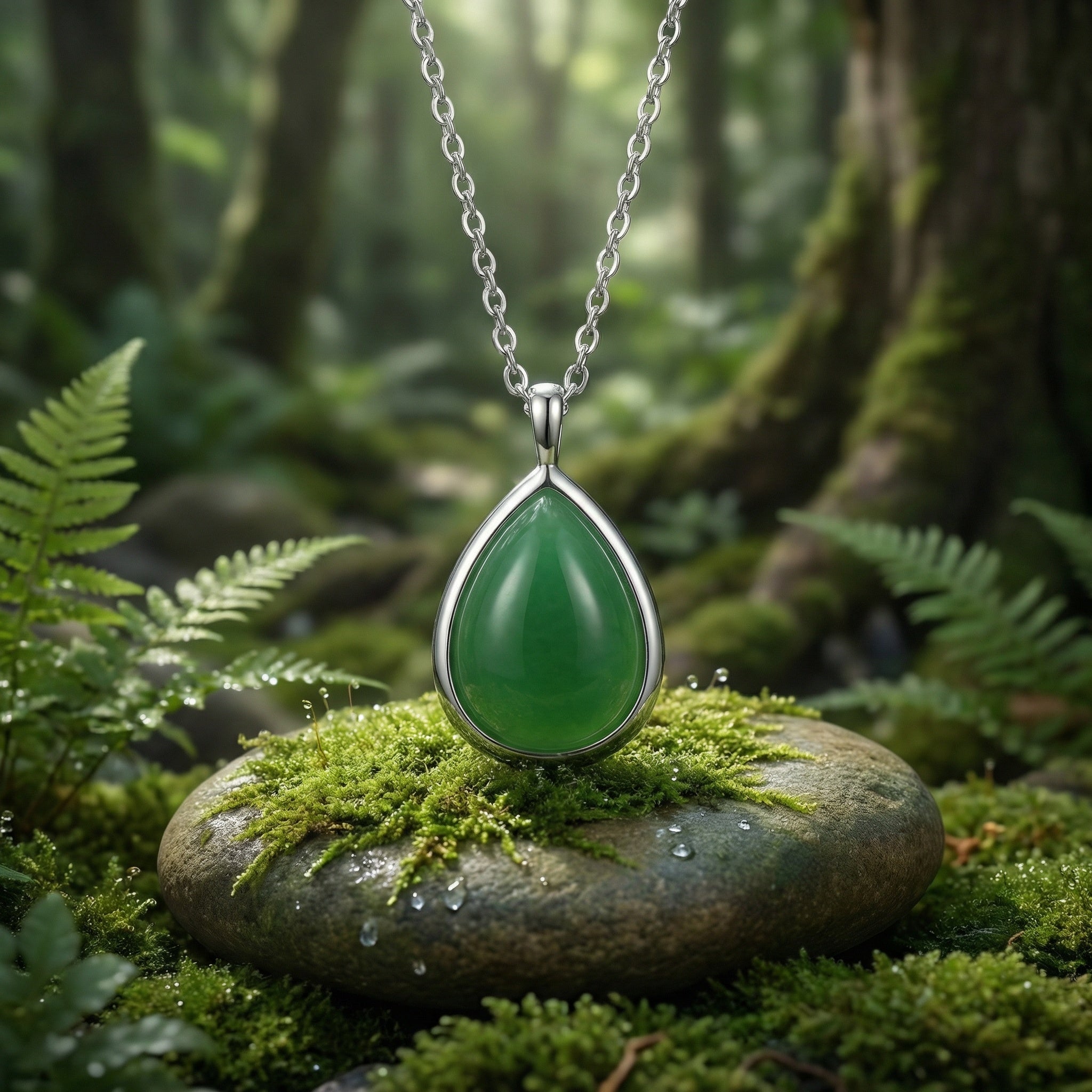 925 Sterling Silver Elegant Silver Teardrop Green Jade