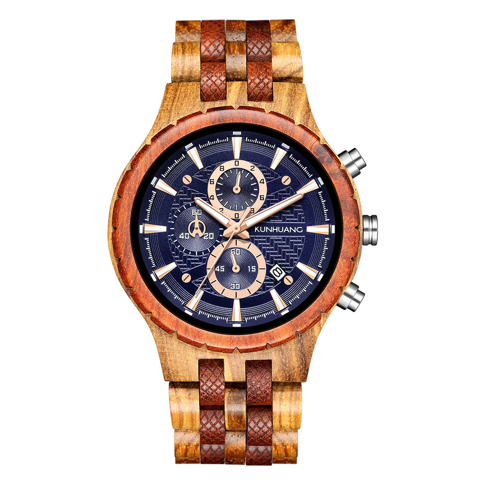 Mens Fashionable Multi-Functional All-Wood Quartz Sports Watch