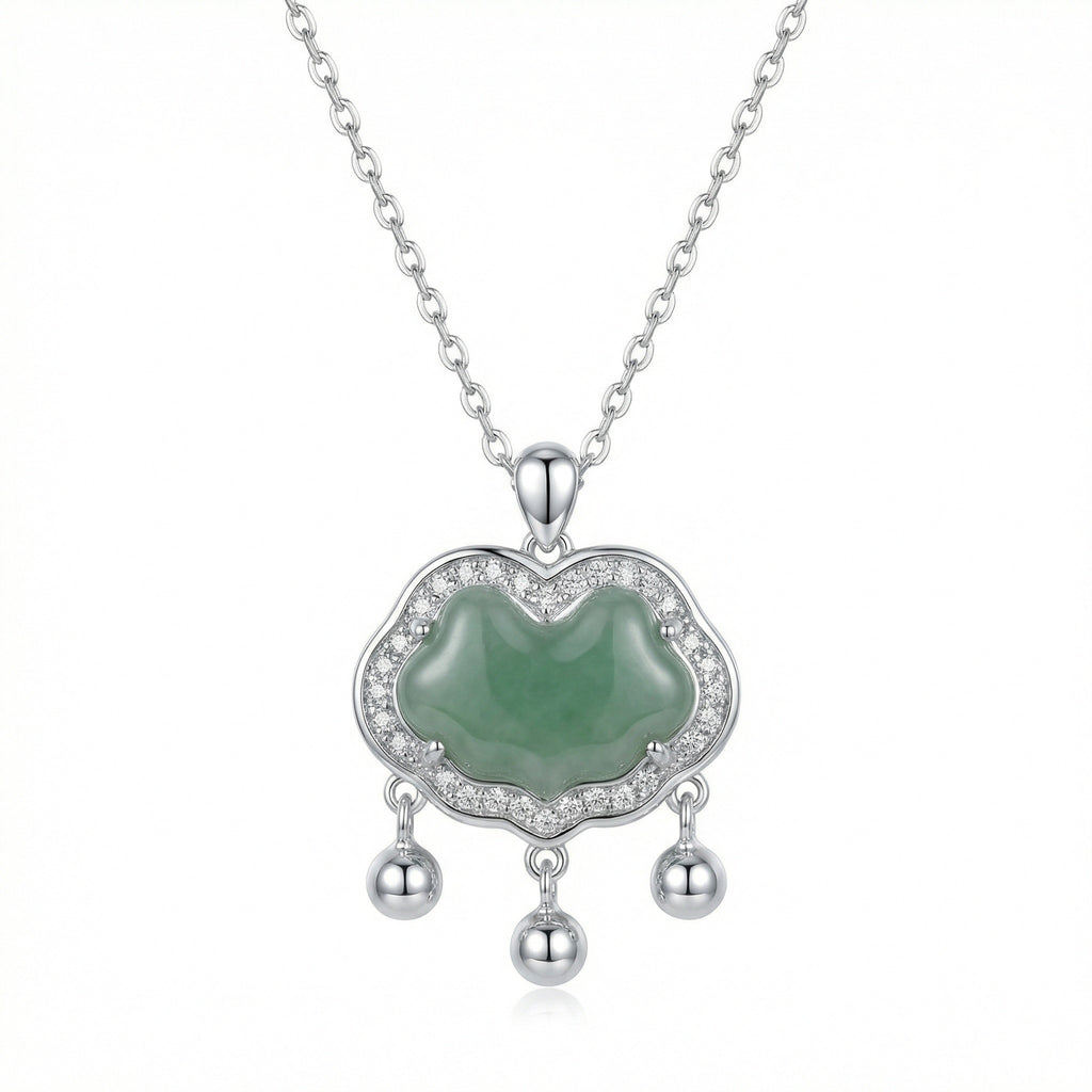 925 Sterling Silver Silver Jade Longevity Lock Necklace