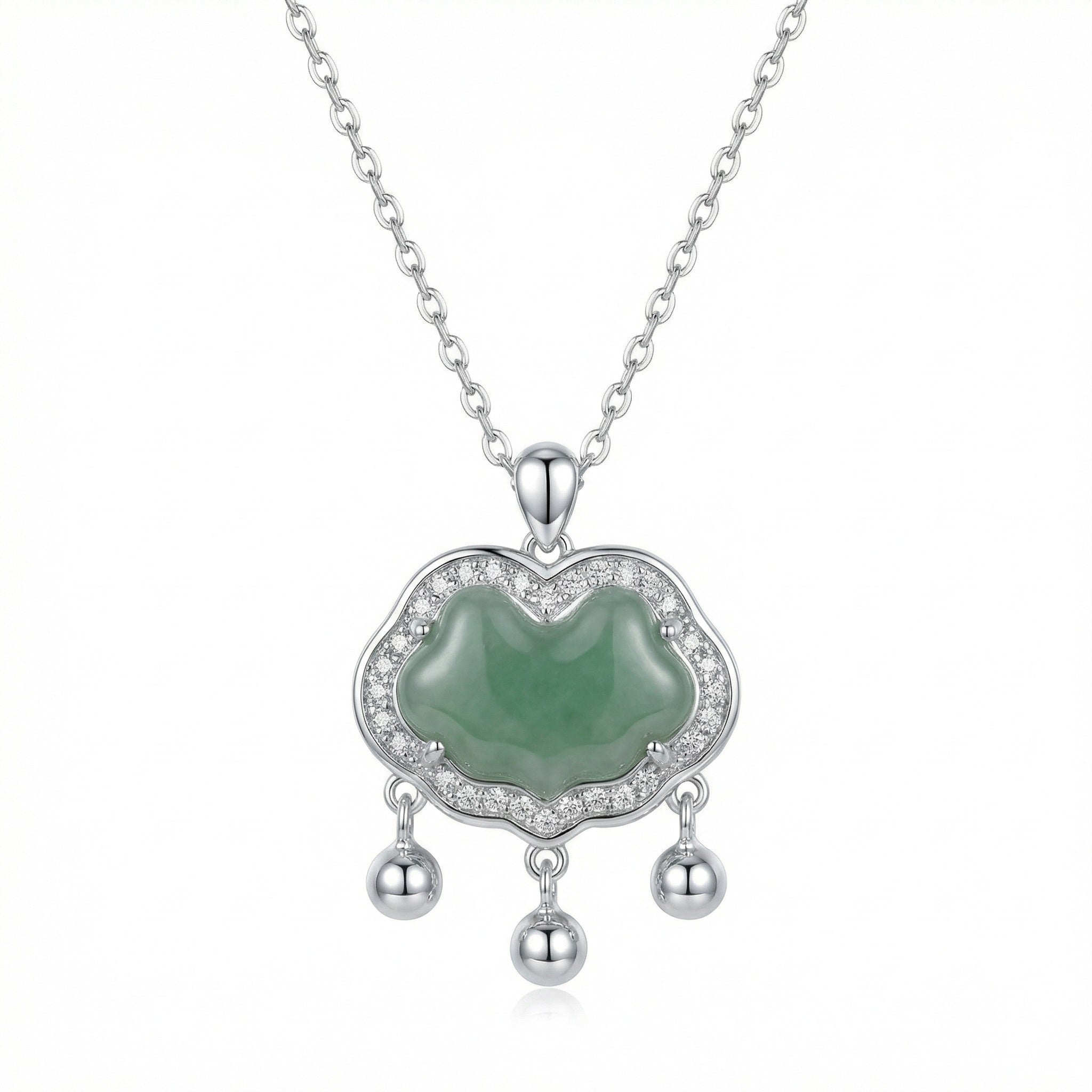 925 Sterling Silver Silver Jade Longevity Lock Necklace