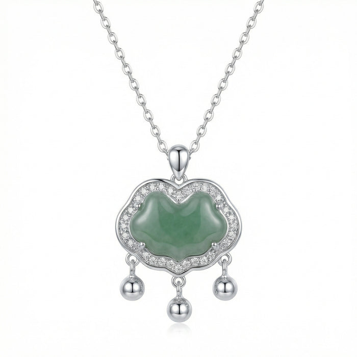 925 Sterling Silver Silver Jade Longevity Lock Necklace