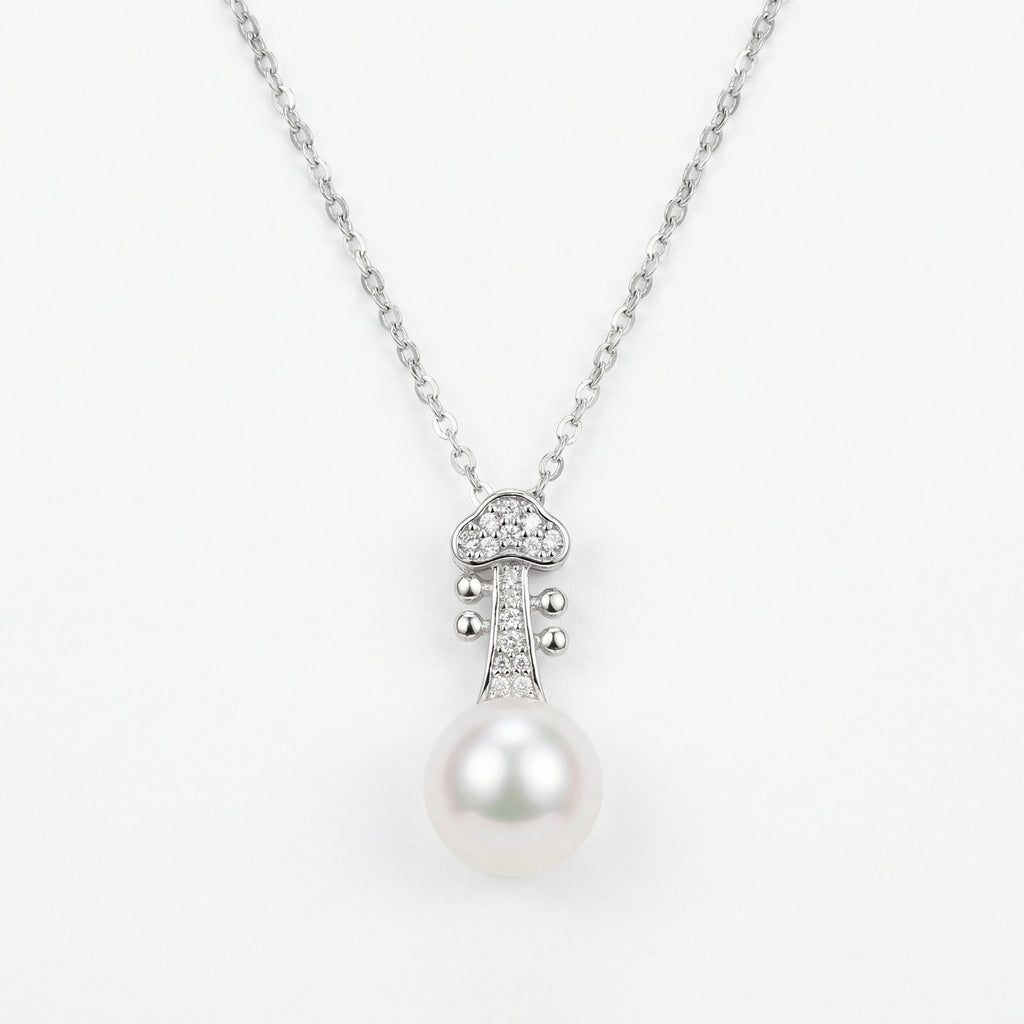 925 Sterling Silver Elegant Violin Scroll Pearl Pendant Necklace