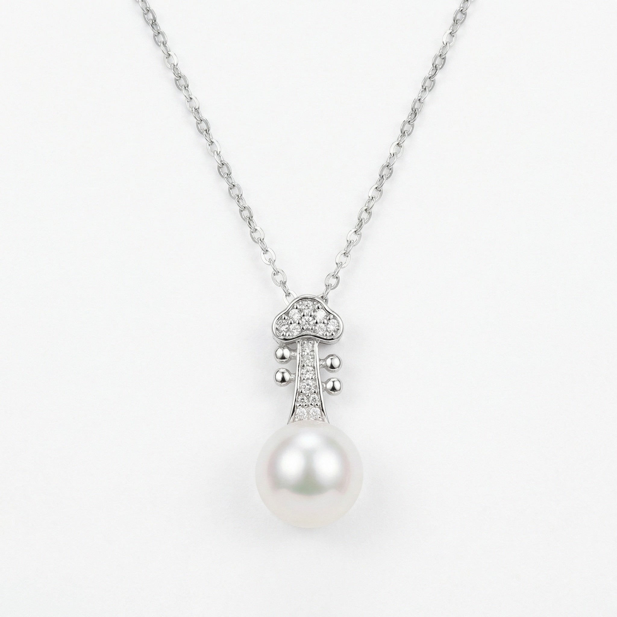 925 Sterling Silver Elegant Violin Scroll Pearl Pendant Necklace
