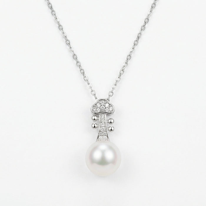 925 Sterling Silver Elegant Violin Scroll Pearl Pendant Necklace
