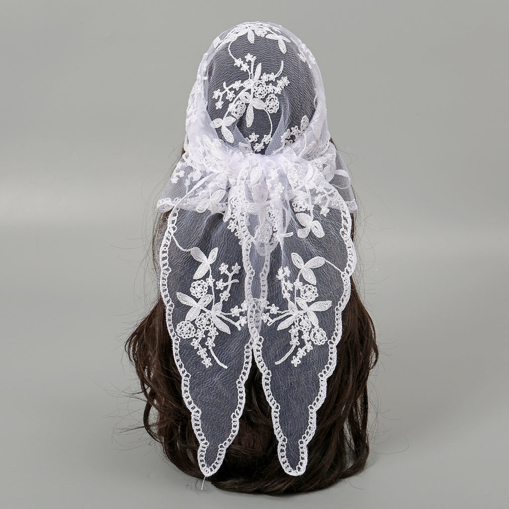 Bridal Floral Lace Triangular  Solid Color Veil
